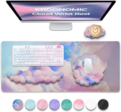 Vista 16 de Juego de Reposamuñecas para Teclado y Mouse de Calidad Premium en Forma de Nube – Accesorios de Escritorio Ergonómicos de Espuma Viscoelástica