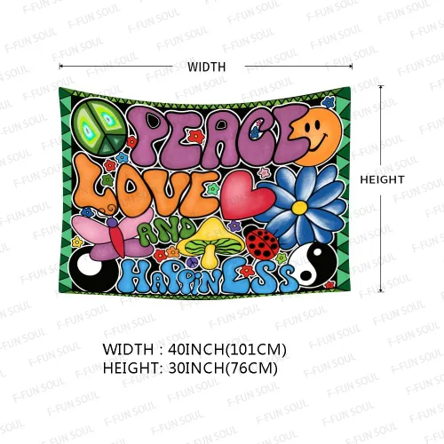 Vista 4 de F-FUN SOUL Tapiz de paz amor y felicidad, tapices geniales, 40 x 30 pulgadas, tapices temáticos de los años 70, tapiz estético hippie para colgar