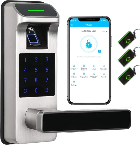 Vista 11 de Cerradura de puerta de huellas dactilares, control completo de aplicación resistente, teclado sin llave con mango reversible, perfecto para puertas
