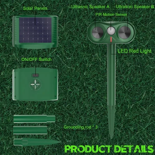 Vista 7 de Repelente de gatos para exteriores, para patio, jardín y granja, disuasorio ultrasónico de animales con sensibilidad ajustable, repelente solar