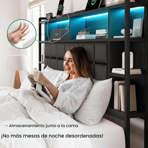 Vista 8 de LARMACE Marco de cama de madera tamaño queen con cajones de almacenamiento