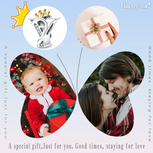Vista 5 de HappyStar Dijes completos del alfabeto de la A Z de plata de ley 925 para pulseras y collares, regalo de joyería para mujeres y niñas