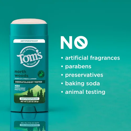 Vista 6 de Tom’s of Maine North Woods - Desodorante antitranspirante para hombres y mujeres, 48 horas de protección contra el olor y el sudor, aroma a pachulí