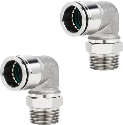 Vista 15 de Paquete de 2 codos neumáticos macho de acero inoxidable 304 de 1/2 pulgada de diámetro exterior x 1/2 pulgada NPT rosca para conectar accesorios