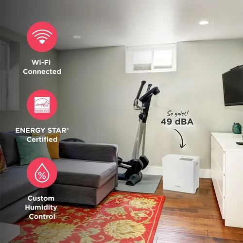 Vista 4 de Frigidaire - Deshumidificador portátil de 50 pintas con Wi-Fi y certificación Energy Star para habitaciones medianas/grandes y sótanos, control