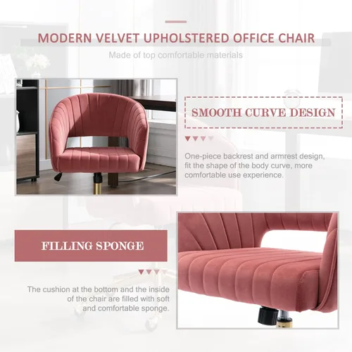 Vista 3 de Silla de escritorio de oficina de terciopelo, moderna silla de escritorio ajustable para el hogar con ruedas, silla giratoria para dormitorio