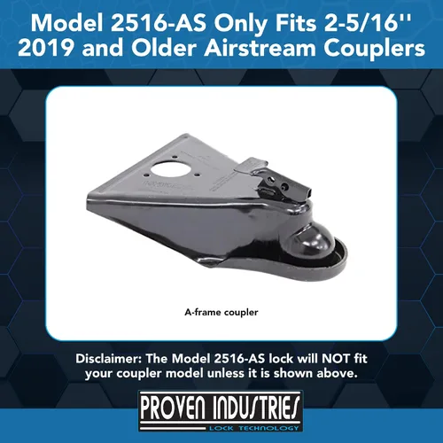 Vista 2 de Proven Industries - Modelo 2516-AS, Cerradura para remolque, se adapta a acopladores Airstream de 2 5/16 pulgadas (1997-2019), fabricado en los Negro