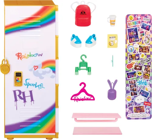 Vista 2 de Rainbow High Design & Style Locker Playset con estantes, perchas, accesorios y calcomanías, regalo de juguete para niños de 4 a 12 años en adelante