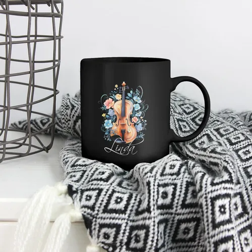 Vista 3 de Taza de instrumentos personalizada 2023, amante del violín, taza de violín personalizada con nombre, regalo para violinista, taza de violín