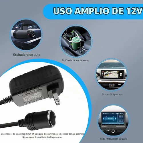 Vista 5 de Convertidor de CA a CC de 12 V 2 A, 24 W Max Cable adaptador de corriente para encendedor de cigarrillos de automóvil, transformador de 110-240 V a