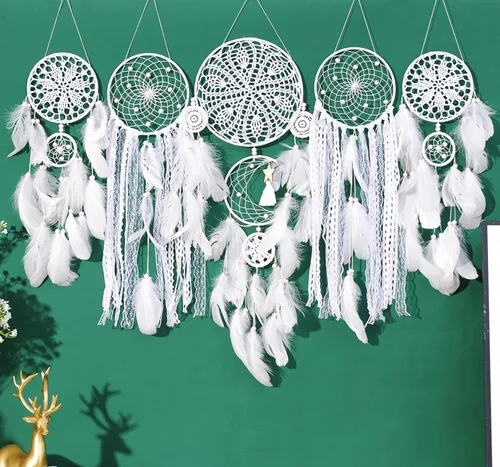 Vista 11 de Paquete de 5 atrapasueños para decoración de pared, diseño bohemio de luna y sol, juego negro
