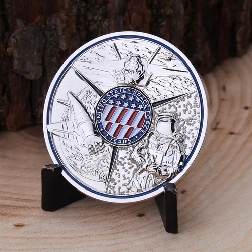 Vista 5 de ¡Moneda de desafío de bola de cumpleaños de la Fuerza Espacial 2021! Diseñada para veteranos militares, producto oficial de la Fuerza Espacial