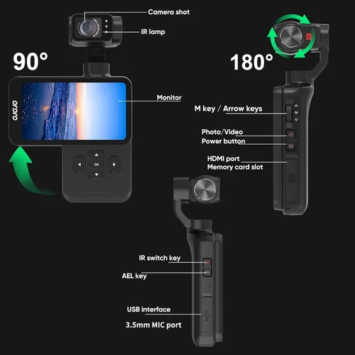 Vista 6 de ORDRO Videocámara de bolsillo M5, videocámara de video 4K 60FPS de estabilización de 3 ejes, cámara de bolsillo de visión nocturna IR para vlogging