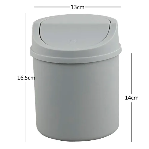 Vista 2 de Mini basurero de escritorio de 2 litros con tapa oscilante, cubo de basura pequeño (gris)