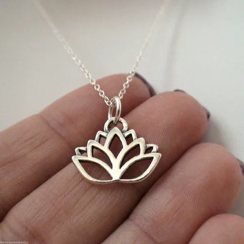 Vista 2 de Collar de flor de loto - Plata de ley 925 - Esquema Charm Namaste Yoga Nuevo, Plata esterlina