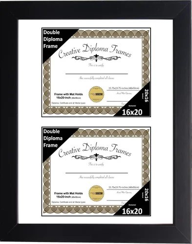 Vista 12 de Creative Picture Frames Marco de diploma doble clásico negro de 6 x 8 pulgadas con vidrio negro y colgador de pared instalado
