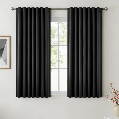Vista 26 de ANRODUO Juego de 2 cortinas con bloqueo de luz del 99%, cortinas de 84 pulgadas de largo, cortinas negras para dormitorio, cortinas con aislamiento