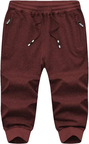 Vista 6 de FASKUNOIE Pantalones deportivos cortos casuales de algodón para hombre 34 pantalones deportivos capri transpirables por debajo de la rodilla