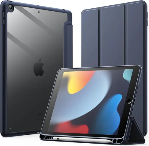 Vista 8 de JETech Funda para iPad de 10.2 pulgadas (9ª/8ª/7ª generación, 2021/2020/2019) con soporte para lápices, carcasa trasera transparente, soporte