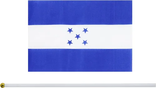 Vista 3 de Paquete de 25 banderas de mano pequeñas de hondureña hondureña, banderas nacionales de campo, suministros de decoración de fiesta para desfiles