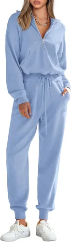 Vista 155 de PRETTYGARDEN Conjunto de suéter de 2 piezas para mujer, sudadera con cremallera, pantalones deportivos, ropa casual