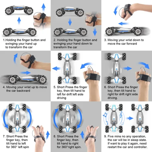 Vista 6 de LOOZIX Coche de Acrobacias RC con Detección de Gestos Escala 1:10, Control Remoto 4WD Controlado por Gestos de Mano Transformable, Vehículo de Doble