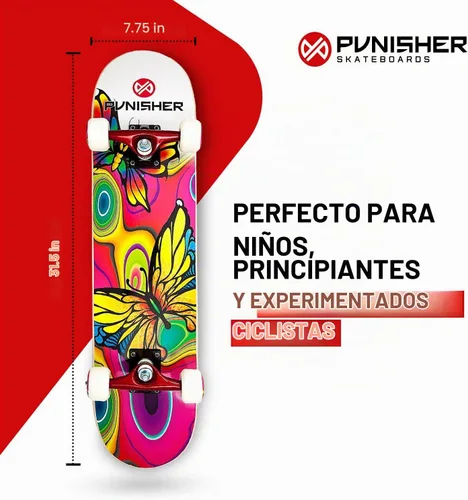 Vista 4 de Punisher Monopatín para niñas completo con rodamientos ABEC-7 de arce canadiense ABEC-7 de 31.5 x 7.75 pulgadas