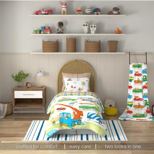 Vista 4 de Richard Scarry's Busy World Book - Ropa de cama para niños, edredón de microfibra súper suave reversible, Individual/Matrimonial