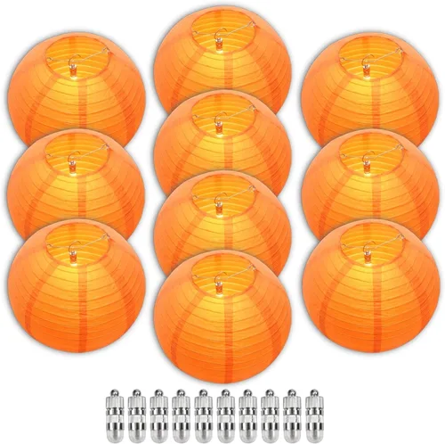 Vista 10 de Linternas de papel chino rosa con luces LED, paquete de 10