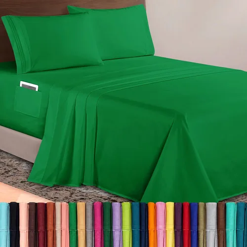 Vista 19 de Elegant Comfort Lujoso juego de sábanas de microfibra de alta calidad 1500 hoteleras bordadas de tres líneas más suaves de 4 piezas, resistente a
