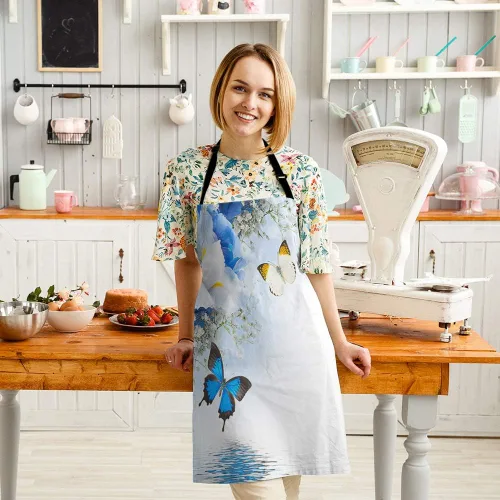 Vista 3 de HGOD DESIGNS Delantal de cocina de pescado para mujeres y hombres para cocinar, jardinería, baberos ajustables para el hogar, tamaño adulto