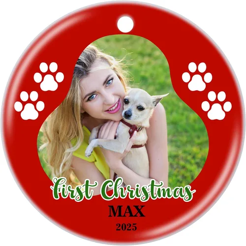 Vista 13 de Adornos de Navidad Personalizados 2025 de Cerámica con Imagen y Texto Personalizados, Ornamento Colgante, Decoraciones Personalizadas para Árbol
