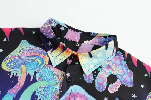 Vista 6 de ropa de festival para hombre, trajes de festival para hombres, trajes rave para hombres, camisa hawaiana de hongos para hombres, 01