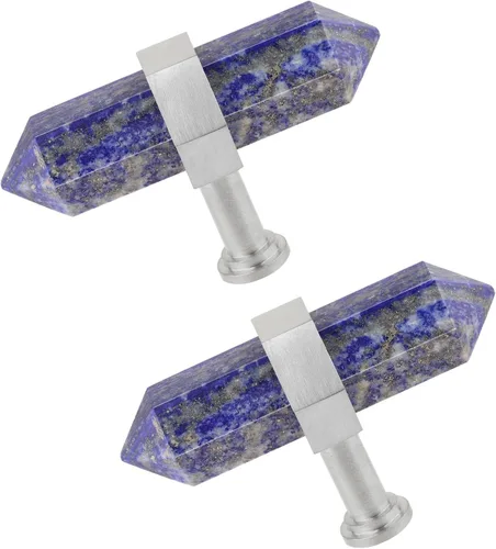 Vista 16 de TUMBEELLUWA Paquete de 2 pomos de cristal de obsidiana negra con tornillos, tiradores hexagonales de latón cepillado para cocina y decoración