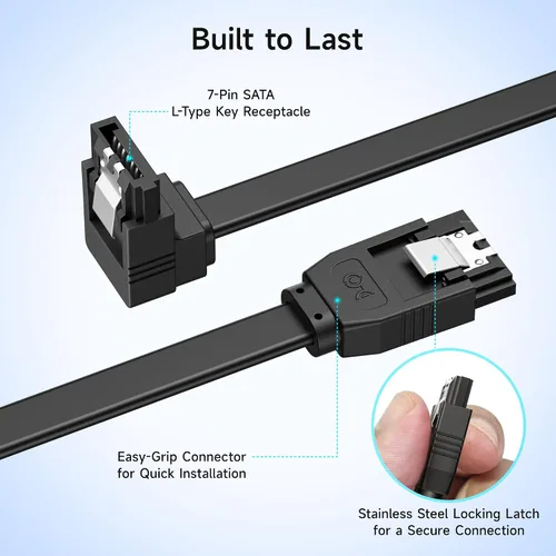 Vista 5 de Cable Matters Paquete de 3 cables SATA SATA de 90 grados – 18 pulgadas, SATA III 6Gbps de ángulo recto para SSD, HDD, unidades de CD/DVD, disco