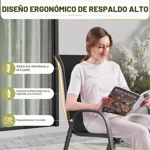 Vista 5 de UDPATIO Juego de 4 sillas de patio, sillas de comedor apilables para exteriores con respaldo alto, silla de tela de textileno transpirable para Negro