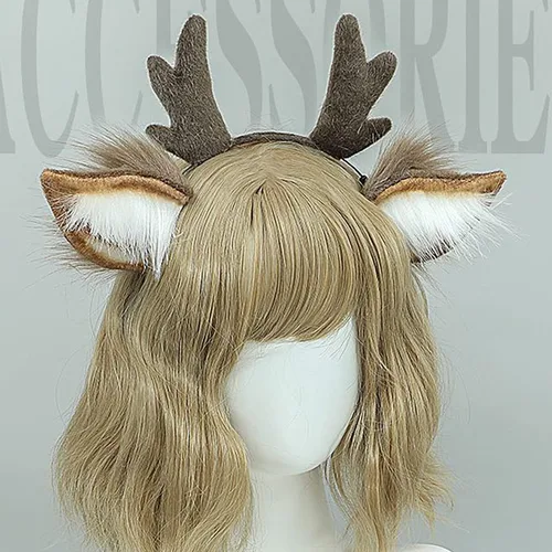 Vista 2 de Faylay Encantadora diadema de reno peludo, accesorios para el cabello de ciervo