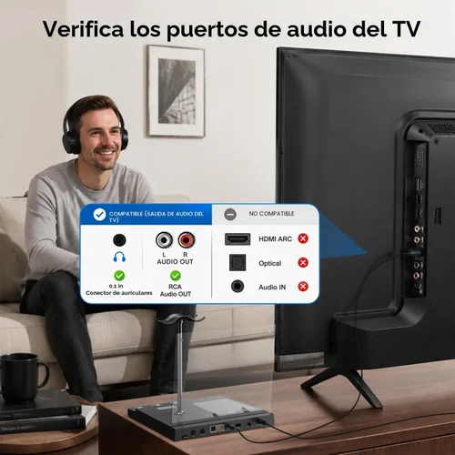Vista 8 de 1Mii Transmisor Bluetooth B3+ para TV a 2 auriculares inalámbricos