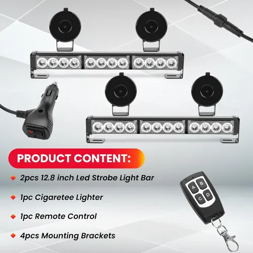 Vista 7 de Barra de luces estroboscópicas ámbar y blanco para asesor de tráfico para vehículos, camiones, control remoto inalámbrico, 23 patrones de flash, 2