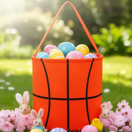 Vista 6 de XinblueCo Cesta de béisbol Cestas de Pascua para lona Cestas de caza de huevos de Pascua