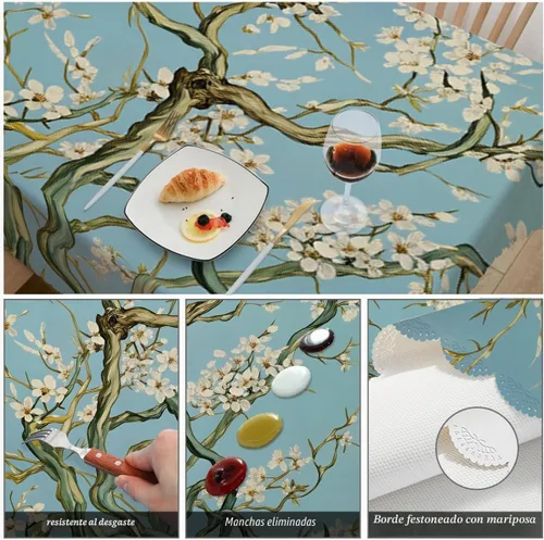 Vista 6 de Swono - Mantel de mesa con flores de cereza retro en ramo de flores de almendra, mantel decorativo para cocina, comedor, café, fiesta, banquete
