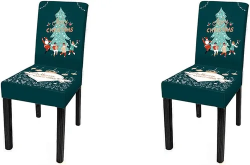 Vista 29 de XMNTG Juego de 6 fundas para sillas de Navidad, con estampado de ciervos, decoración de Navidad, fundas extraíbles para sillas antideslizantes Negro