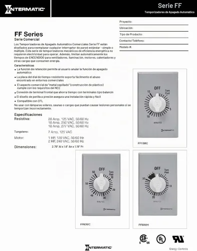 Vista 2 de Intermatic FF5M - Temporizador de pared con resorte de 5 minutos, metal cepillado