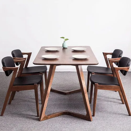 Vista 5 de Mesa de comedor rectangular nórdica con doble pedestal, moderna mesa de madera de pino para el hogar, restaurante marrón, 47.5 pulgadas de largo x