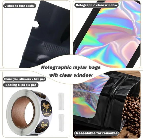 Vista 2 de Paquete de 100 bolsas de Mylar de 7.8 x 11.8 pulgadas con ventana transparente, bolsas de papel de aluminio resellables grandes de cuarto de galón