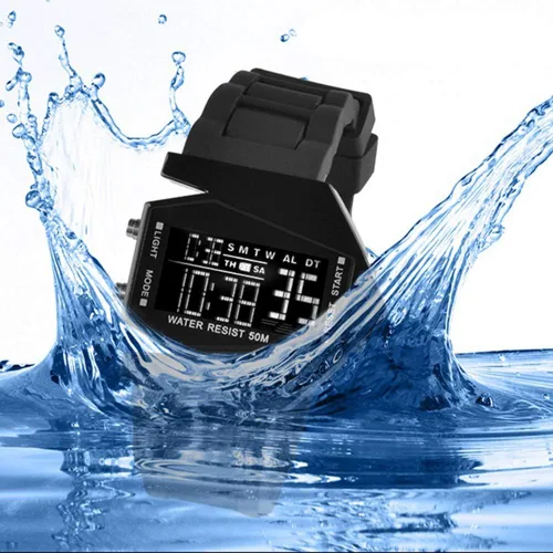 Vista 3 de FANMIS Unisex elegante estilo avión pantalla digital impermeable deportes al aire libre correa de silicona LED reloj de pulsera