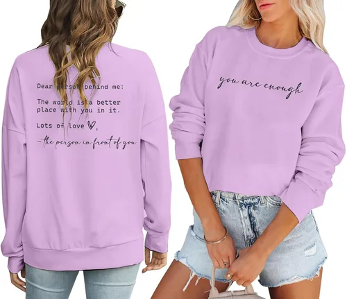 Vista 5 de JINTING Eres Suficiente Sudadera para Mujeres Salud Mental Querida Persona Detrás de Mí Sudadera con Capucha Camisa Top Inspirador Pullover