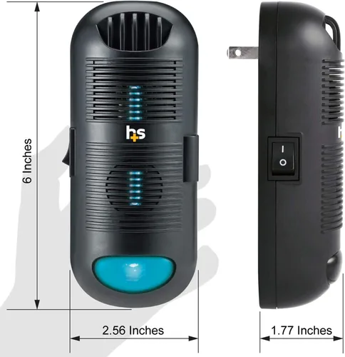 Vista 3 de HealthSmart Purificador de aire y desinfectante de aire con luz ultravioleta UVC que limpia hasta 300 pies cuadrados enchufable, negro, 1 unidad