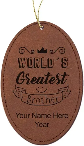 Vista 11 de LaserGram Personalized Christmas Ornament, World's Greatest Brother, Faux Leather, Custom Laser Engraved Gift Idea (Oval Shape, Black with Gold)