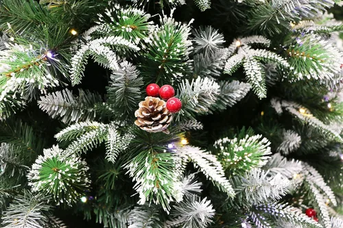 Vista 4 de Árbol de Navidad de pino flocado súper doble preiluminado con luces LED que cambian de color (6 pies preiluminado)